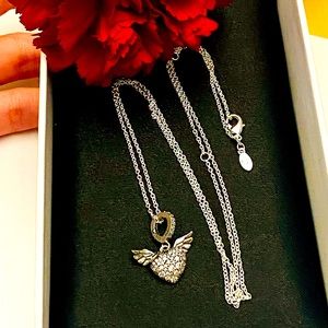 Pandora Pave heart and wings necklace
